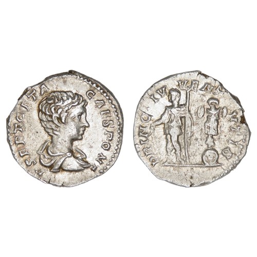 278 - Geta Denarius. Rome, AD 200. Silver, 18.04 mm 1.85g. Draped bust right, P SEPT GETA CAES PONT. R. PR... 