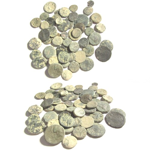 324 - Lot of Ancient Roman Bronze Coins (60). Circa 1st-5th century CE. An interesting lot of uncleaned co... 