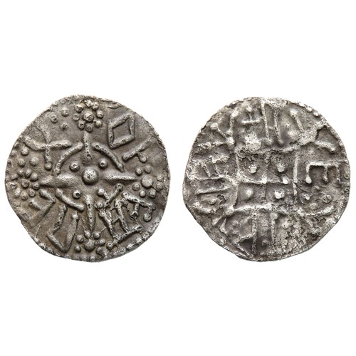 Anglo-Saxon, Offa of Mercia Silver Penny. Light coinage, East Anglia circa 780-792 AD. Obv. OF FA RE X in angles of cross, each arm terminating with a rosette. Central circle enclosing five pellets. R. Lozenge cross with saltire and pellets in centre, +P IH TR E in angles. 1.16g. 18mm. Ref: N 331. Chick 181 (obverse die) Chick 184 (reverse die).