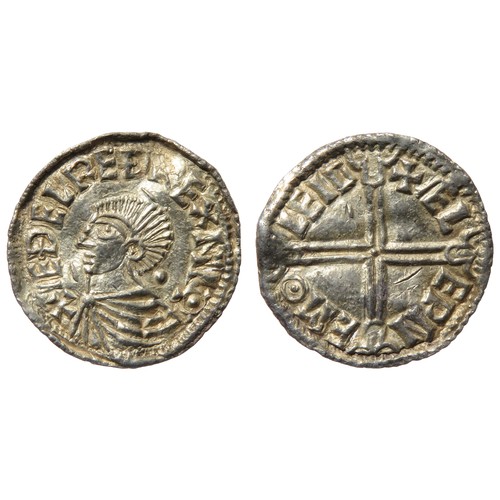 339 - Irish Sea, Imitation of Aethelred II Long Cross Penny. Circa 995-1020 AD. Silver, 1.27g. Chester. Ma... 