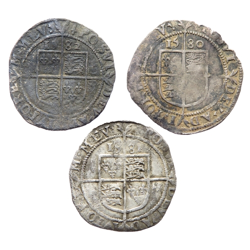 370 - Elizabeth I Sixpences (3). Fifth Issue, 1578-82.  1580, 1581 & 1582. Mint marks Latin cross &... 