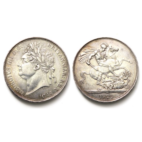 392 - George IV Silver Crown 1822. Laureate head left, GEORGIUS IIII D G BRITANNIAR REX F D. R. St George ... 