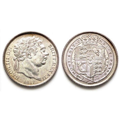 391 - George III Sixpence 1817. Laureate head right, date below. GEOR D G BRITT REX F D. R. Crowned shield... 