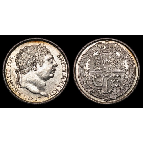 391 - George III Sixpence 1817. Laureate head right, date below. GEOR D G BRITT REX F D. R. Crowned shield... 