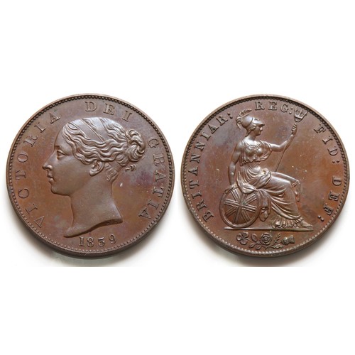 397 - Victoria 1839 Bronze Proof Halfpenny. Young head left, VICTORIA DEI GRATIA, date below. R. Britannia... 