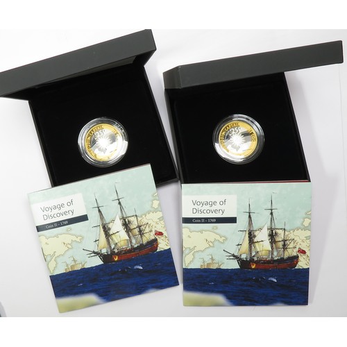 466 - 2x 2019 silver proof £2 Voyage of Discovery, coin II - 1769. Boxed with COAs. (2)