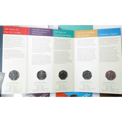 468 - BUNC 50 years of the 50p British Culture set including the Kew Gardens, Girl Guides, Scouting for bo... 