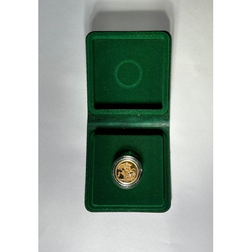 444 - British Gold Proof Sovereign 1980, in presentation box. 22ct gold, 7.98g. 22mm. Crowned bust right, ... 