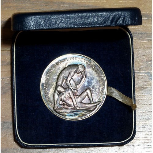 496 - Captain James Cook silver medal by John Pinches, London in original case.