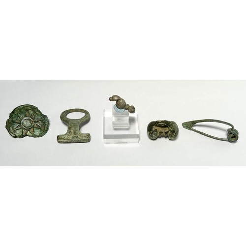 56 - Collection Of Iron Age Artefacts (5). To include, a silver bird mount or amulet, La Tene brooch, sec... 