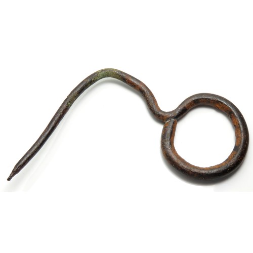 11 - Iron Age ring headed swan-necked pin. A copper-alloy pin manufactured from a single piece of wire fo... 