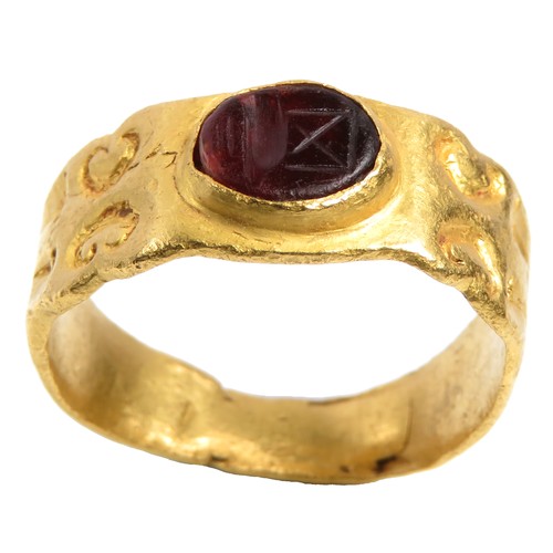 24 - Roman Gold Finger Ring. Circa 3rd-4th century CE. 7.47g. US ring size, 8. UK size, Q. 21.63mm. 19mm ... 