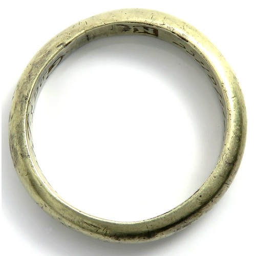 57 - 18th Century Silver Gilt Posy Ring. Circa 1740 CE. 4.79g. 22.63mm. UK ring size, Q. US size 8. A D-s... 