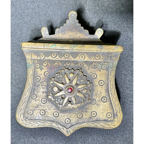 72 - Ottoman Musketer Brass Patch Box. Circa 19th century CE. Decorated with engraved patterns around a c... 