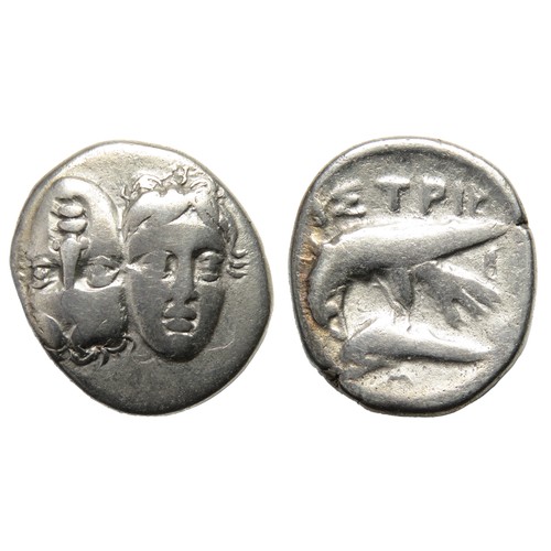 81 - Ancient Greek, Issos Silver Drachm. Circa 400-350 BC. Silver,  g.  mm. Two young male heads facing, ... 