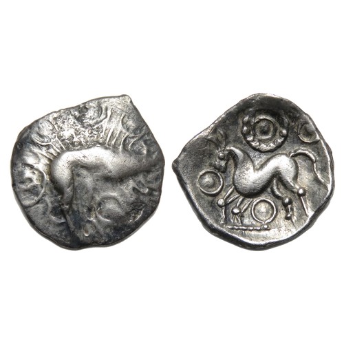 101 - Corieltavi Proto Boar Silver Unit. Circa, 20 BC-AD 10. Silver, 1.35 grams. 13.85 mm. No spear type. ... 