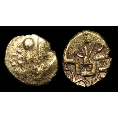 107 - Westerham Geometric Type Quarter Stater. Gold, 1.47g. 12.5mm. Men in a boat design. R. Tree-like mot... 