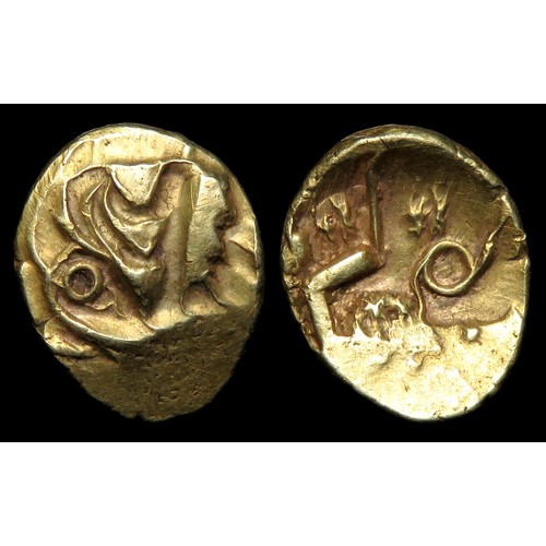 108 - Great Waltham Ingoldisthorpe Type Quarter Stater. North Thames region, Circa 80-50 BC. British Ab/Ac... 