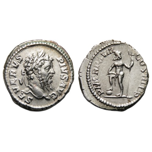 127 - Septimius Severus Denarius. Rome, 209 AD. Silver, 3.18g, 19mm. Laureate bust right, SEVERVS PIVS AVG... 