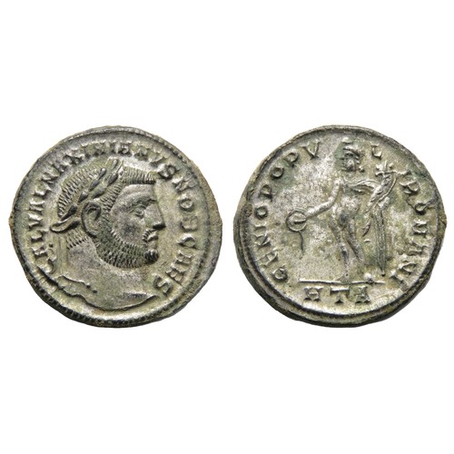 152 - Maximinus II Follis. Heraclea, 305-7 AD. Billon, 9.77g, 27mm. Laureate head right, GAL VAL MAXIMINVS... 