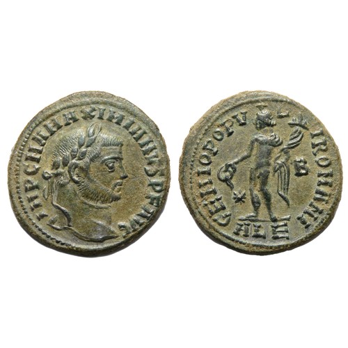 151 - Maximian Follis. Circa 286-305 AD. Billon, 9.61g, 25mm. Laureate head right, IMP C M A MAXIMIANVS P ... 