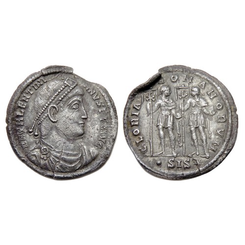 160 - Valentinian Miliarensis. Siscia, 364-7 AD. Silver, 25mm, 4.12g. Diademed and draped bust right, D N ... 