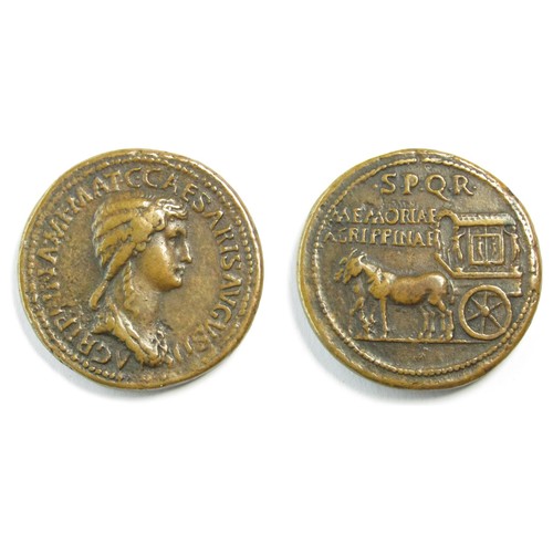 117 - Agrippina Brass Sestertius. 24.43g. 36.52 mm.  19th-20th century forgery. Rome Mint, Struck under Ca... 