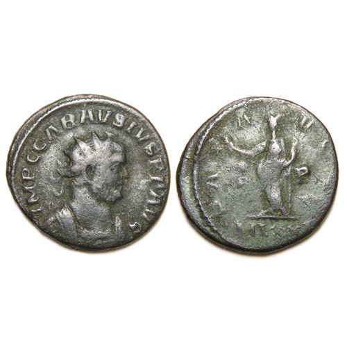 148 - Carausius Antoninianus. London, 292-3 AD. Billon, 23mm, 4.45. Radiate and draped bust right, IMP C C... 