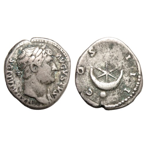 123 - Hadrian Denarius. Rome, 128 AD. Silver, 19mm, 3.38g. Laureate bust right, HADRIANVS AVGVSTVS. R. COS... 