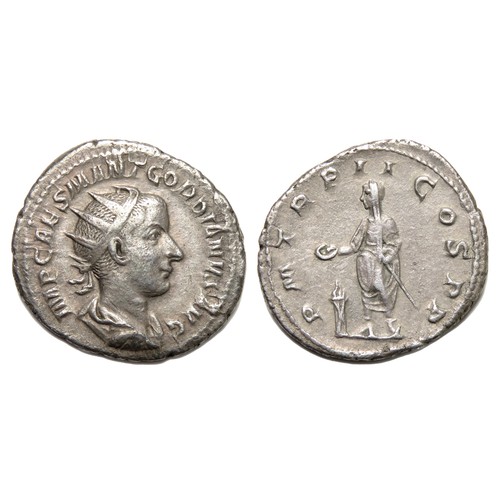 137 - Gordian III Antonianus, 238-244 AD. Rome, 239 AD. Silver, 23mm, 4.54g. Radiate and draped bust right... 