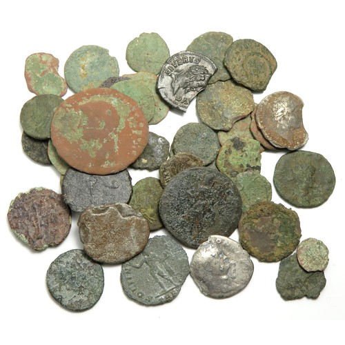 164 - Roman coin group (36) largest 28mm. A selection of various grade silver and bronze coins in as found... 