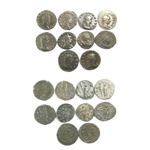 143 - Roman Antoninianii (10). Circa 3rd century AD. 19-21mm. Gallienus (7). Claudis II Gothicus, Tetricus... 