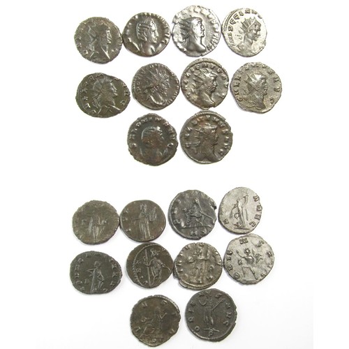 146 - Roman Antoninianii (10). Circa 3rd century AD. 19-21mm. Gallienus (6). Salonina (2), Claudius II Got... 