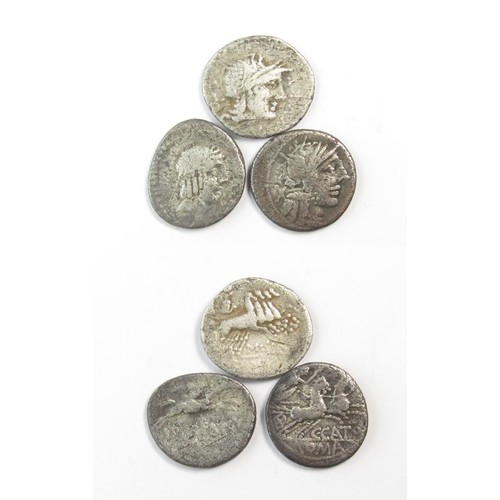 114 - Republican Denarius (3). 2nd-1st century BC. Silver, . Q. Curtius and M. Junius Silanus. RRC 285. 3.... 