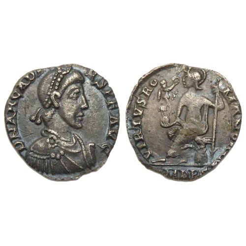 163 - Arcadius siliqua. Milan, 397-402 AD. Silver, 16mm, 1.23g. Diademed and draped bust right, D N ARCADI... 