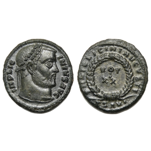 154 - Licinius Centenionalis. Thessalonica, 320 AD. Billon, 19mm, 2.97g. Laureate head right, IMP LICINIVS... 