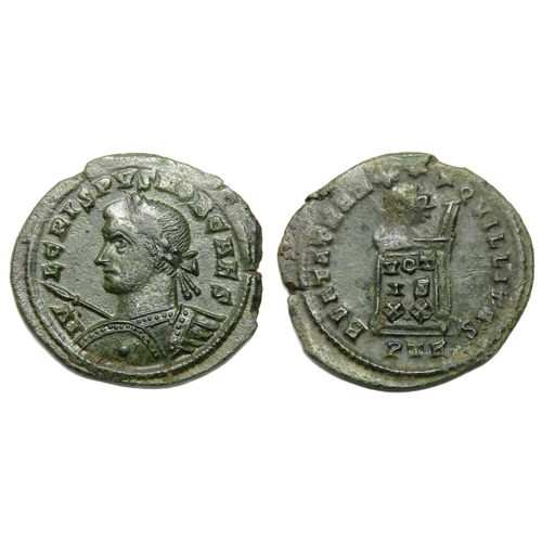 156 - Crispus follis. Trier, 321 AD. Billon, 21mm, 1.94g. Diademed and cuirassed bust left holding spear a... 