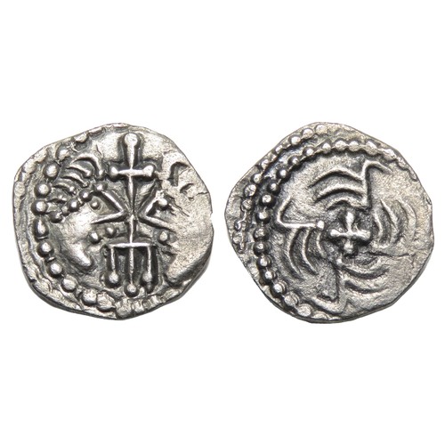 176 - Anglo-Saxon Sceattas. Secondary Phase, Circa, 710-760 AD. Series J. Silver, 1.03 grams, 12.70 mm. Ob... 