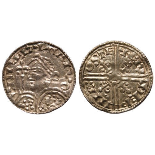 189 - Harold I, 1035-1040 AD. Fleur de lis type penny. Frithuwine, Steyning. Silver, 0.92g. 18mm. ex. Hamr... 