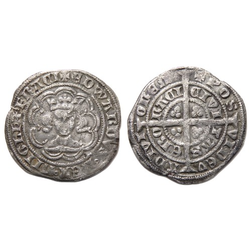 236 - Edward III Halfgroat. Pre-treaty period, 1351-61. York. Silver, 2.10g, 24mm. Crowned facing bust, +E... 