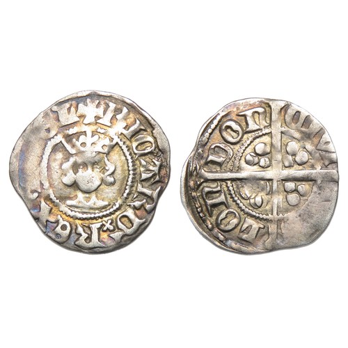 240 - Richard II Halfpenny. Circa 1377-99 AD. London. Silver, 0.54g, 15mm. Crowned facing bust, +RICARD RE... 