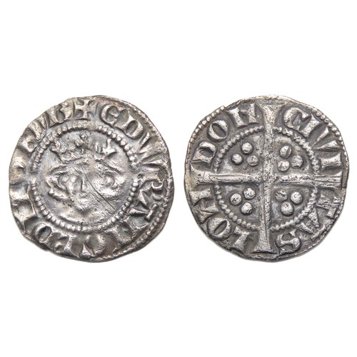 224 - Edward I Halfpenny. Circa 1279-1307 AD. London. Silver, 0.64g, 15mm. Crowned facing bust, +EDWR ANGL... 