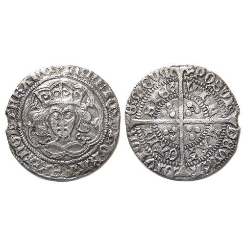 259 - Henry VI Groat. Annulet Issue, 1422-30 AD. Calais. Silver, 3.29g, 27mm. Crowned facing bust, annulet... 