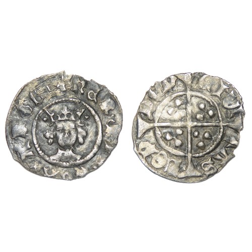 272 - Henry VI Silver Halfpenny. Leaf-pellet issue, 1445-54. Silver, 0.47g, 15.10 mm. Crowned facing bust,... 