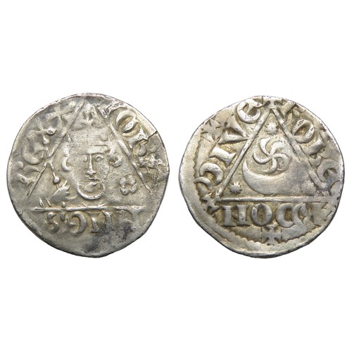 206 - John Irish Penny. Third Rex Coinage, 1208-1212 AD. Silver, 1.36 grams, 19 mm. Crowned facing bust wi... 