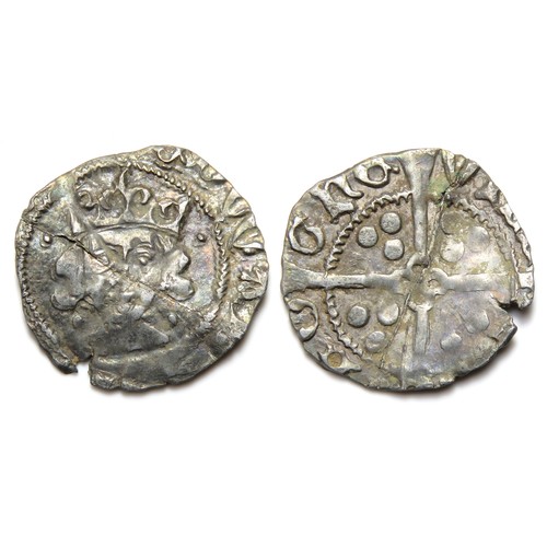 255 - Edward IV Drogehda Penny. Light, Cross and Pellets Coinage, 1473 AD. Silver,  g.  mm. Crowned facing... 