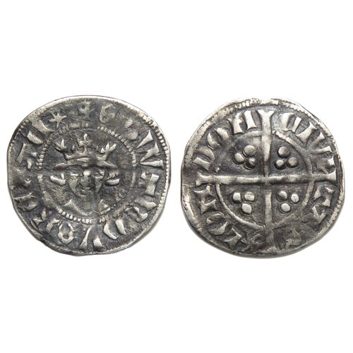 237 - Edward III Halfpenny. Second Coinage, 1335-43 AD. London. Silver, 15mm, 0.62g. Crowned facing bust, ... 