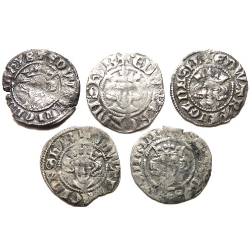 227 - Five Silver Edward I & III pennies, largest 19mm. four Edward I London mint issues and a Durham ... 