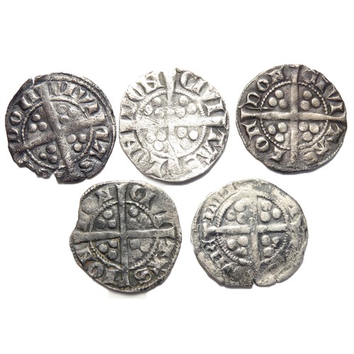 227 - Five Silver Edward I & III pennies, largest 19mm. four Edward I London mint issues and a Durham ... 