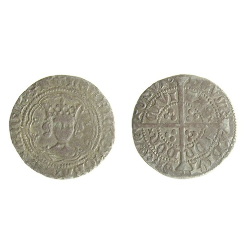 261 - Henry VI Halfgroat Annulet Issue, 1422-27. London mint. 1.54g. 20.89mm. Crowned facing bust, +HENRIC... 